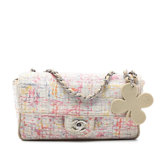 Pink Chanel Small Printed Canvas Watercolor Clover Flap Shoulder Bag in Pink Canvas from Designer Revival