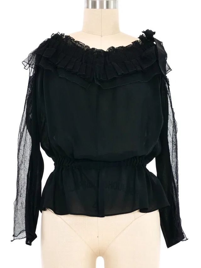 2000s Yves Saint Laurent Off the Shoulder Blouse in Satin from Arcade Vintage