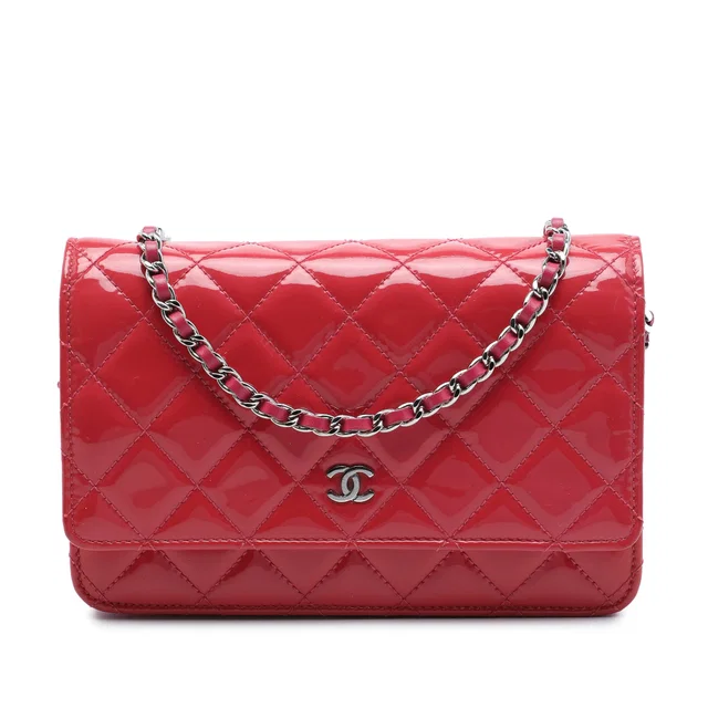 Red Chanel CC Quilted Patent Wallet On Chain Crossbody Bag in Red Patent leather from Designer Revival