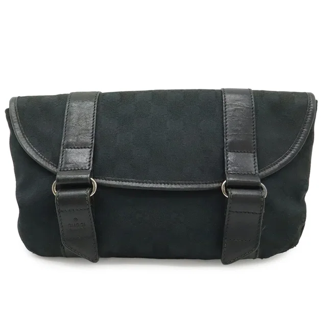 Gucci GG Canvas Belt Bag Waist Pouch Leather Black Silver in Black Canvas from The Reluxe