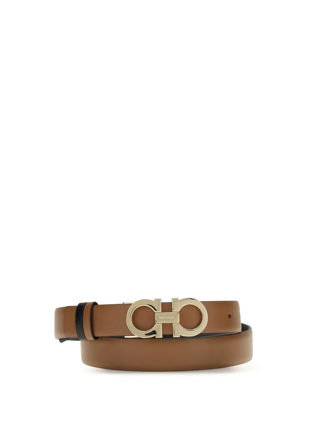 Ferragamo Reversible Leather Belt — Brown Calf Bos Taurus in Brown Leather from HEWI
