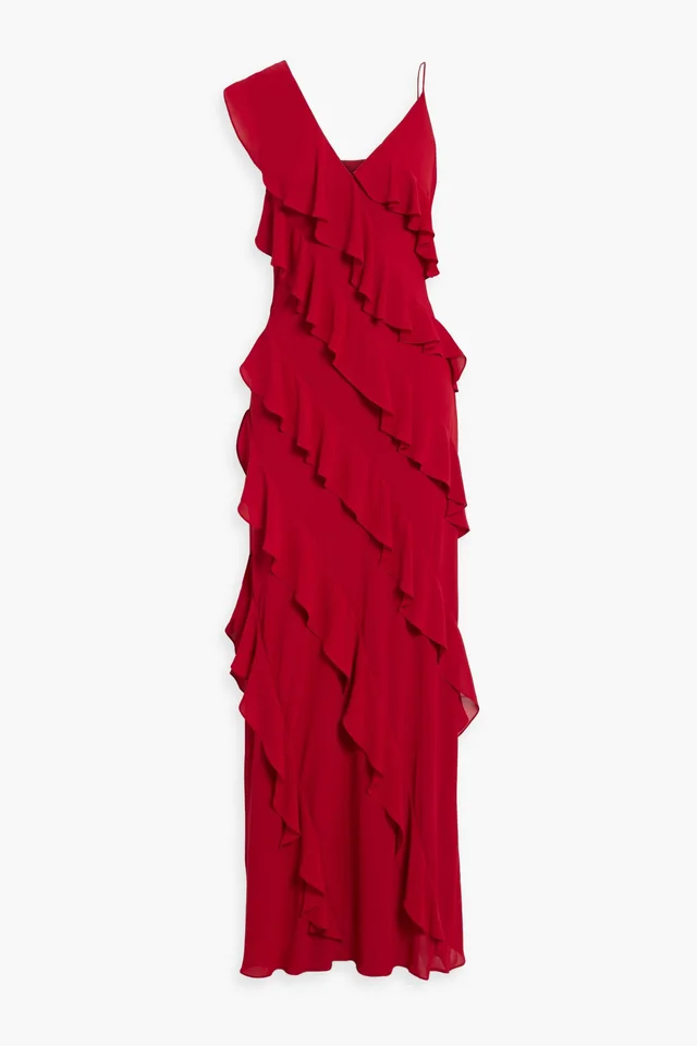 Mikael Aghal Ruffled Chiffon Maxi Dress in Red from THE OUTNET, photo 1 of 1