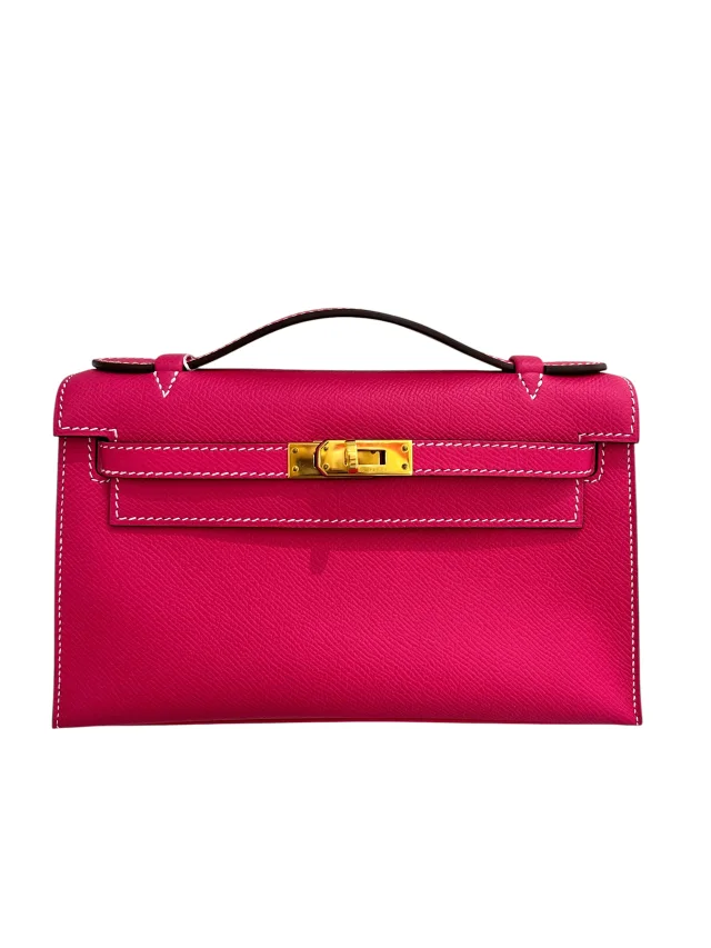 Hermès Kelly Pochette Rose Tyrien Epsom GHW #Q Y2013 in Pink Epsom leather from Luxury Promise