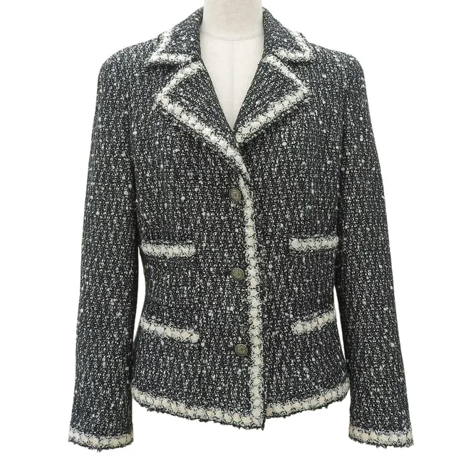 Chanel 2005 Tweed CC Mark Button Jacket #38 Black in Black Tweed from VINTAGE QOO TOKYO