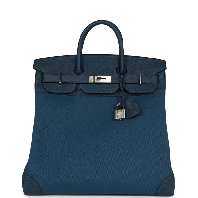 Hermès HAC Birkin 40 Bleu De Prusse Togo, Bleu Thalassa Militaire Canvas Palladium Hardware in Blue Togo leather from Madison Avenue Couture