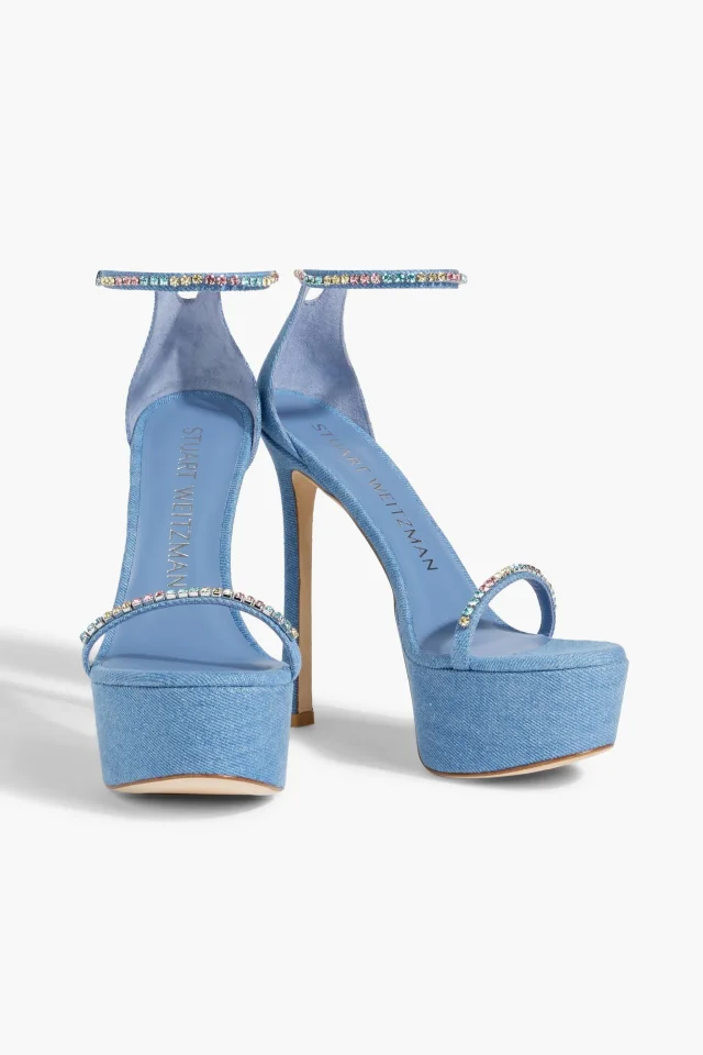 Stuart Weitzman Crystal-embellished denim platform sandals, photo 2 of 4 from THE OUTNET