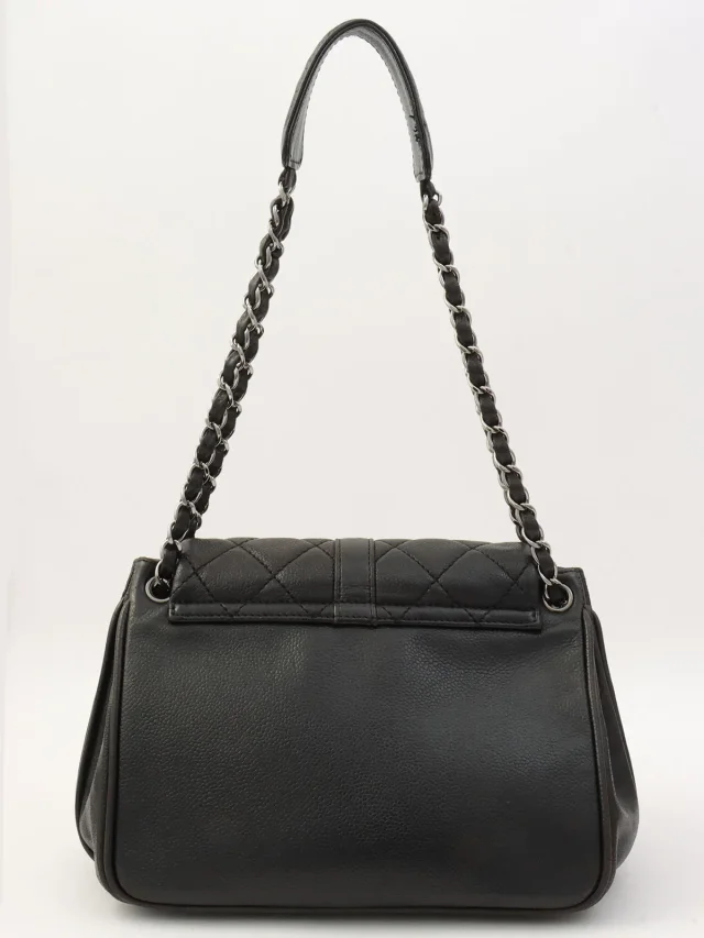 Chanel 2.55 Chain Shoulder Bag, Black, circa 2008 in Black Caviar leather from VINTAGE QOO TOKYO, photo 2 of 17