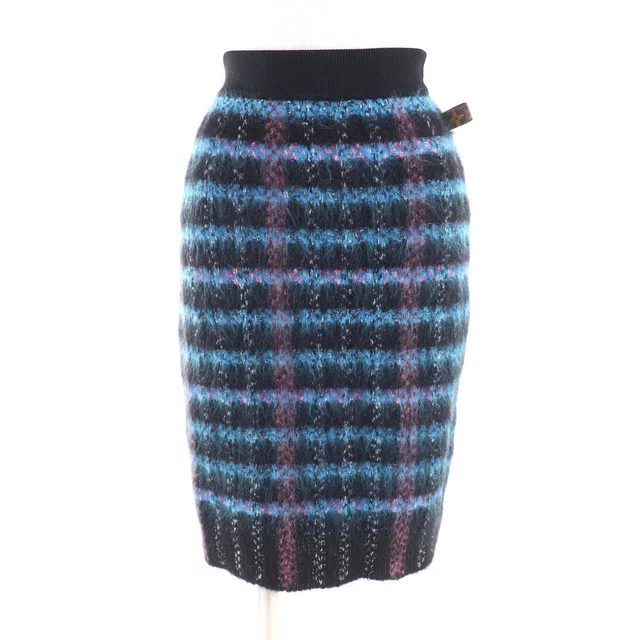 Louis Vuitton Mohair Blend Monogram Plaid Knee Length Knit Skirt Black in Black from The Reluxe