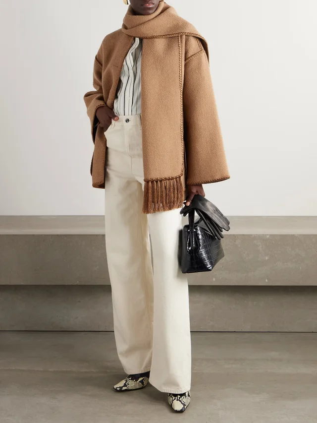 TOTEME Draped fringed wool-blend bouclé jacket in Beige, photo 2 of 2 from NET-A-PORTER (Canada)