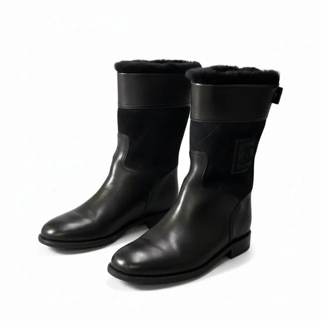 Chanel Sports Back Zip Middle Boots CC Logo Leather in Leather from The Reluxe