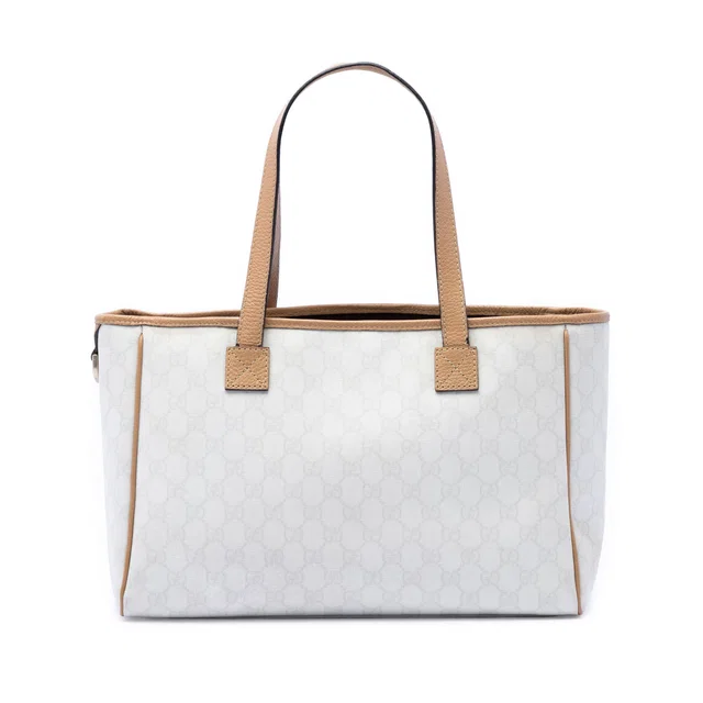 White Gucci GG Supreme Tote in White Coated canvas from Designer Revival