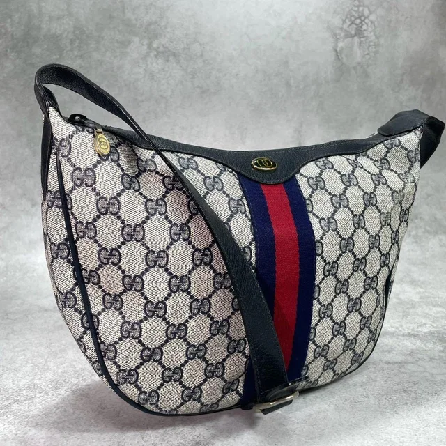Gucci GG Sherry Line Shoulder Bag Navy Leather Logo in Navy Leather from The Reluxe