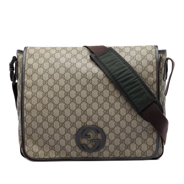 Beige Gucci Large GG Supreme Interlocking G Messenger Bag in Beige Coated canvas from Designer Revival