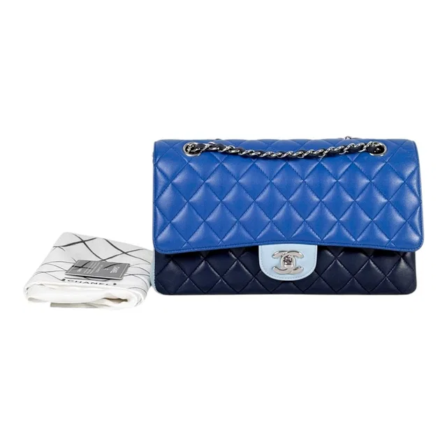 Chanel Tri-Blue Classic Flap Medium Bag in Lambskin in Blue Lambskin from Luxury Promise