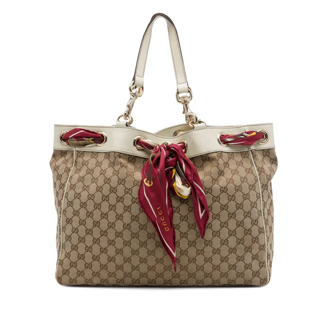Beige Gucci Large GG Canvas Positano Tote in Beige Canvas from Designer Revival