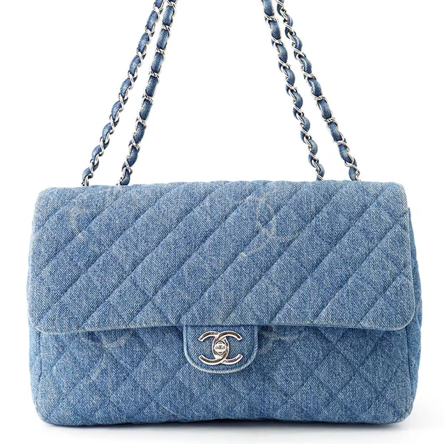 Chanel CC Logo Matelasse WChainShoulder Blue Denim in Blue Denim from GALLERY RARE