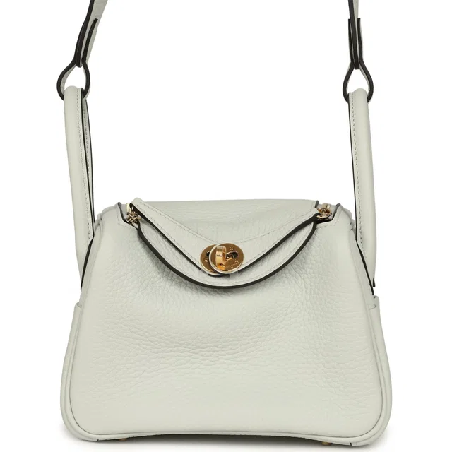Hermès Mini Lindy II Gris Platine Clemence Gold Hardware in Grey Clemence leather from Madison Avenue Couture