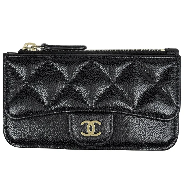 Chanel CC Logo Coin Purse Card Case Quilted Caviar Leather Black AP in Black Caviar leather from The Reluxe