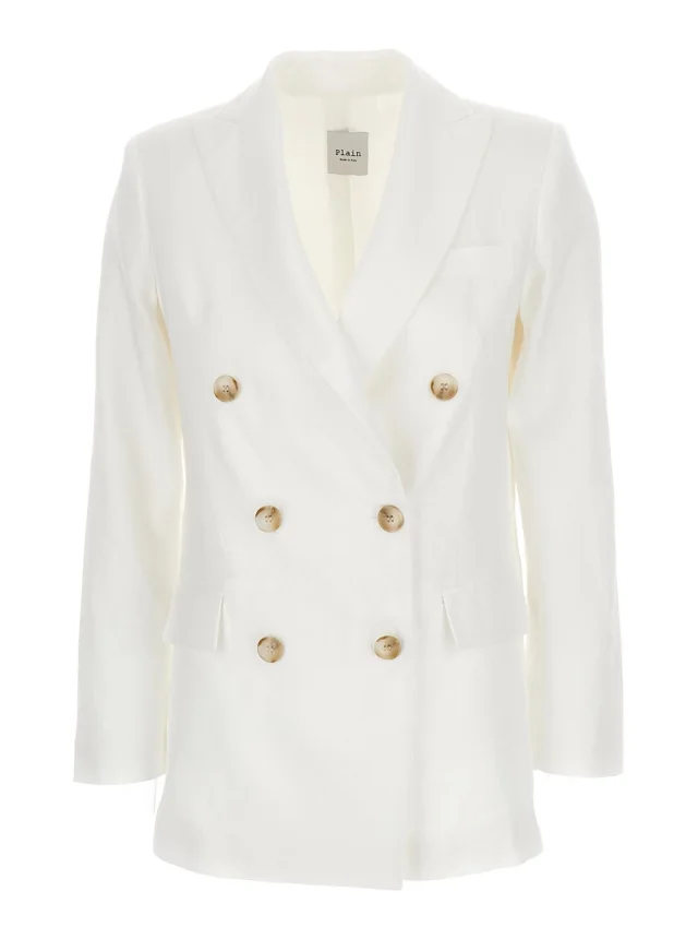 Double-breasted White Linen Jacket for Women in White, image 1 of 1 from Gaudenzi Boutique