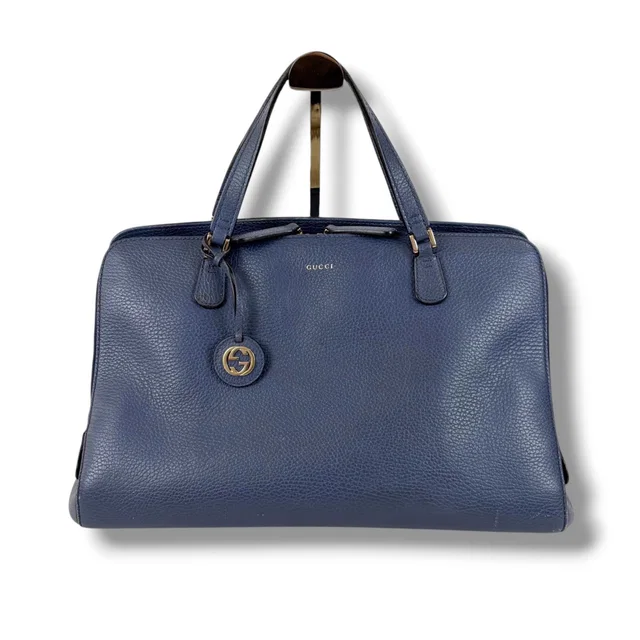 Gucci Handbag Leather Blue Tote With Interlocking G Charm in Blue Leather from The Reluxe