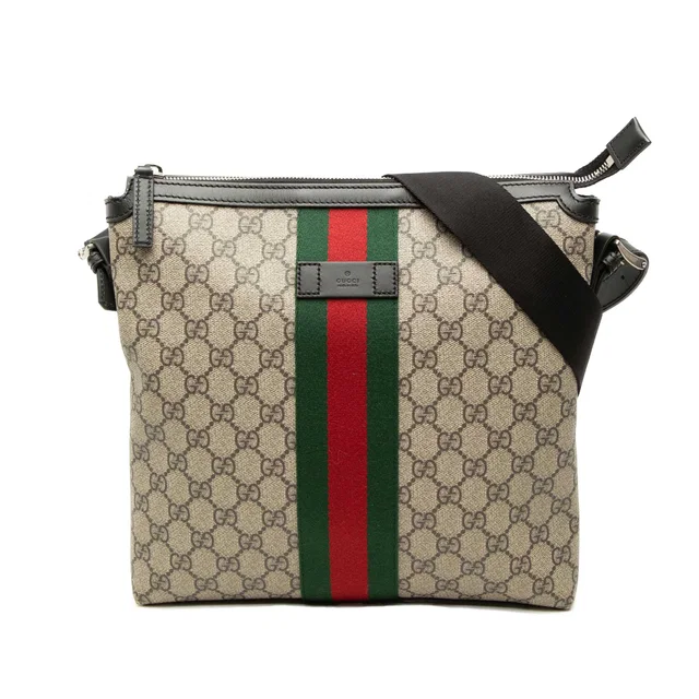 Beige Gucci GG Supreme Web Crossbody in Beige Coated canvas from Designer Revival