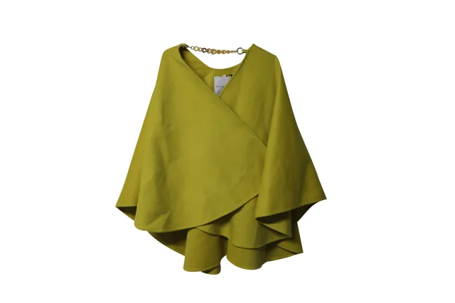 Ermanno Scervino Wide Sleeve Cape-Coat in Yellow Wool in Yellow, photo 4 of 6 from ShopSimon