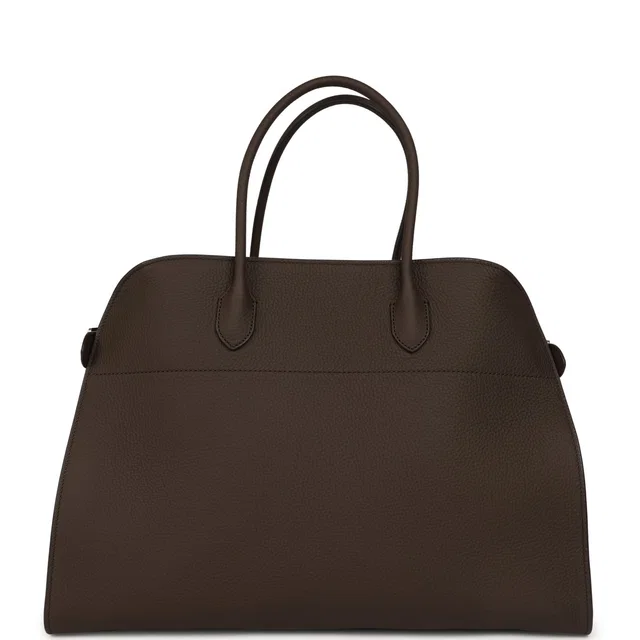 The Row Soft Margaux 17 Bag Deep Brown Calfskin Silver Hardware in Brown Calfskin from Madison Avenue Couture