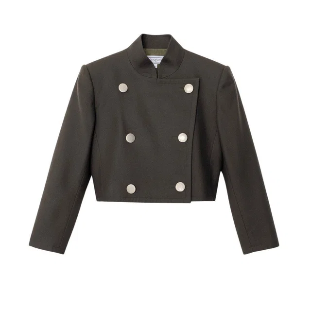 Saint Laurent Double Breasted Jacket Short Coat Dark Green Wool M in Green Wool from The Reluxe
