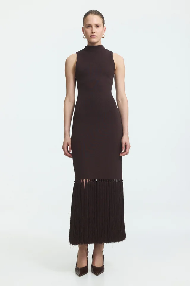 AJE Sofina Knit Tassel Midi Dress in Brown from Aje, photo 1 of 1