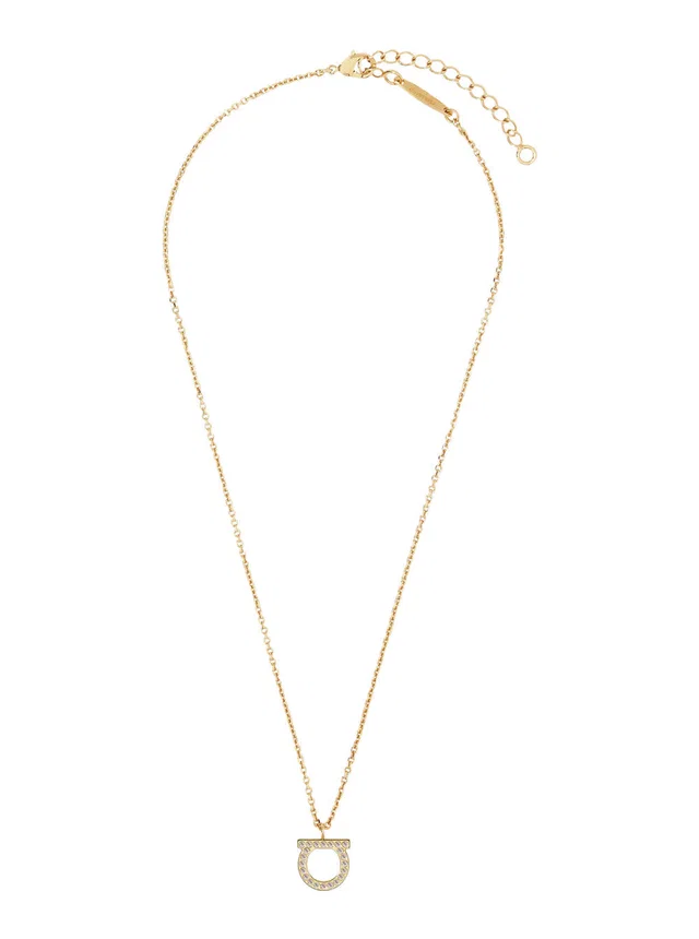 Ferragamo Rhinestone-Embellished Pendant Necklace — Gold Brass Necklaces in Gold from HEWI