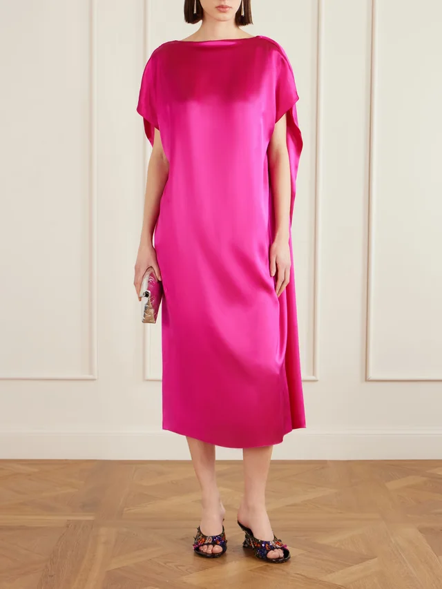 DRIES VAN NOTEN Silk-satin midi dress in Pink, photo 2 of 2 from NET-A-PORTER (Canada)