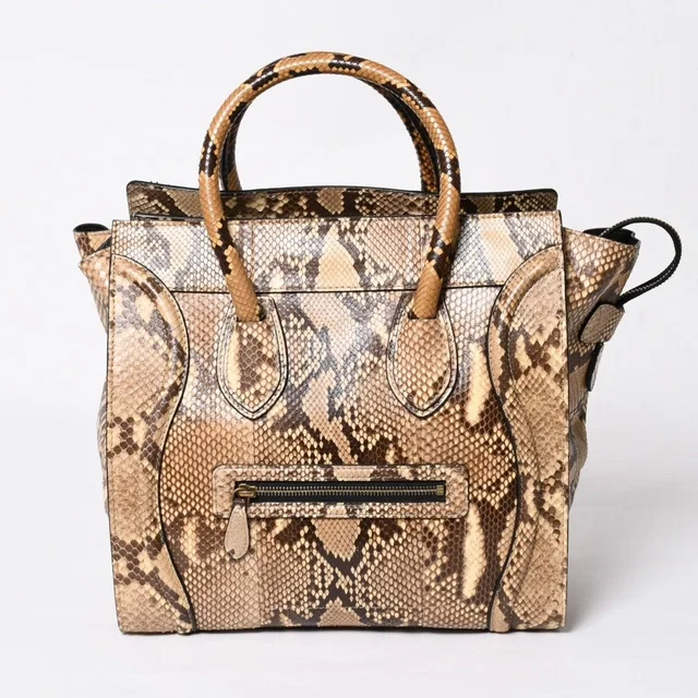 Celine Luggage Handbag Beige Brown Dark Gold in Brown Python from The Reluxe