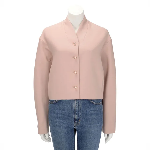 Dior Cropped Collarless Jacket FR 42 in Dusty Pink Wool from Blue Spinach