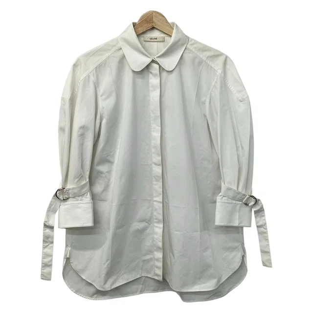 Celine Three Quarter Sleeve Shirt Blouse M White in White from The Reluxe