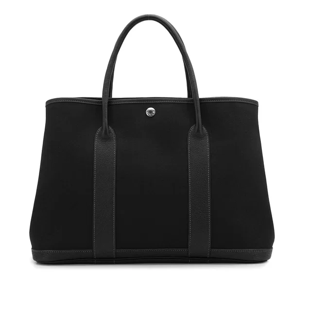 Hermès Garden Party PM Black Toile Officier Hand Shoulder Bag 2005 Square I in Black Leather from Luxury Promise