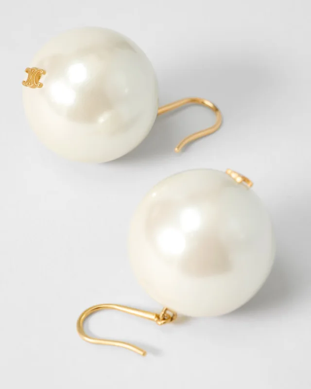 Celine LES PERLES XL EARRINGS IN RESIN PEARL AND BRASS WITH GOLD FINISH, photo 2 of 3 from SENSER