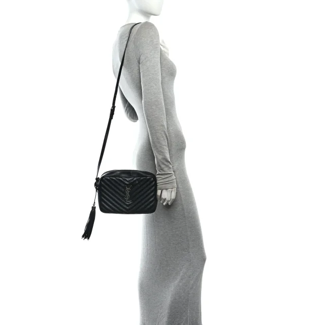 Saint Laurent Matelasse Monogram Lou Camera Bag Black in Black Calfskin from FASHIONPHILE, photo 2 of 10