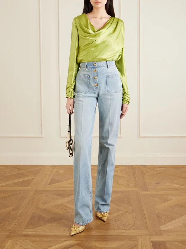 VALENTINO GARAVANI Silk-satin blouse in Green, photo 2 of 2 from NET-A-PORTER (Canada)
