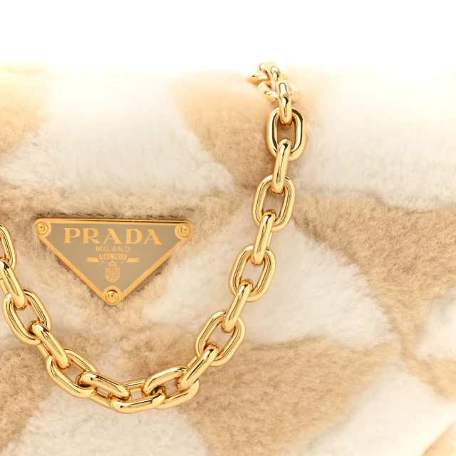 Prada Shearling Symbole Mini Triangle Bag Ecru White in White from FASHIONPHILE, photo 7 of 9