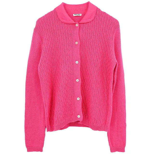 Miu Miu 2019 Cardigan Pink #42 in Pink Wool from AMORE Vintage Tokyo