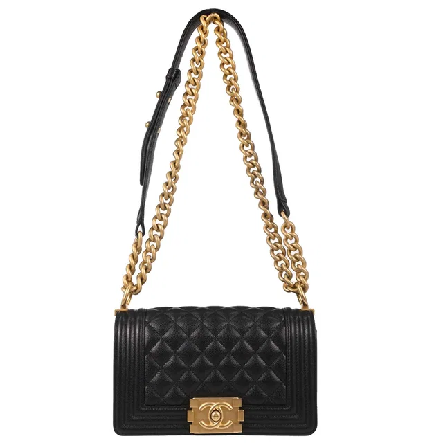 Boy Chanel 2019 Black Caviar Skin Small Chain Shoulder Bag in Black Caviar leather from AMORE Vintage Tokyo