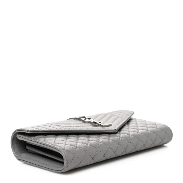 Saint Laurent Grain De Poudre Mixed Matelasse Triquilt Large Monogram Wallet Stone in Leather from FASHIONPHILE, photo 4 of 8