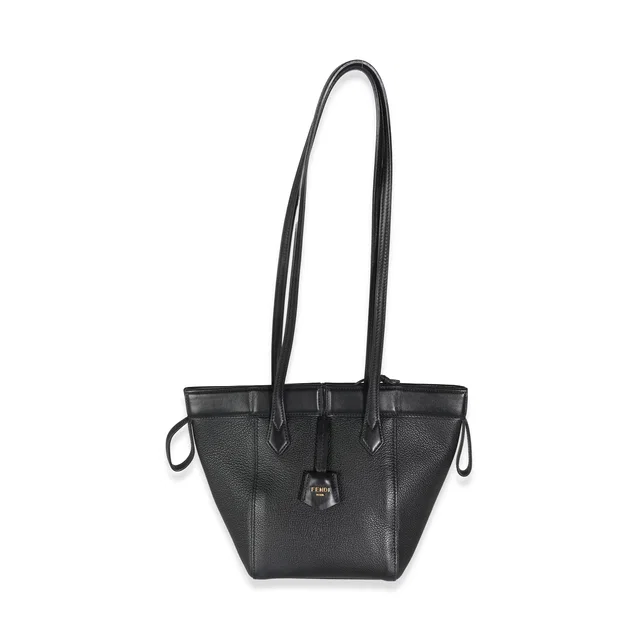 Fendi Black Vitello Mini Origami Tote Brown Leather Handbag in Black Leather from HEWI