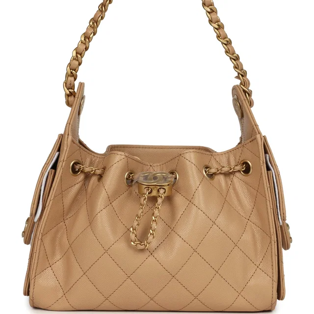 Chanel Mini 25 Hobo Bag Beige Caviar Antique Gold Hardware in Beige Caviar from Madison Avenue Couture
