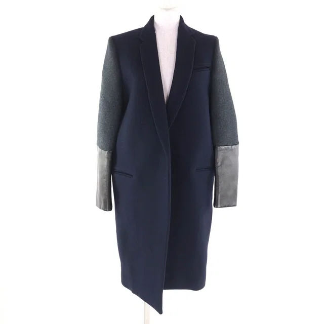 Celine Wool Phoebe Philo Era Leather Front Open Crombie Coat in Wool from The Reluxe