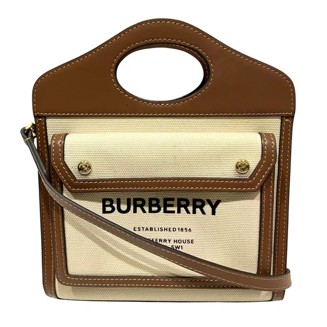Burberry Leather Canvas Handbag in White Canvas from LuxUness