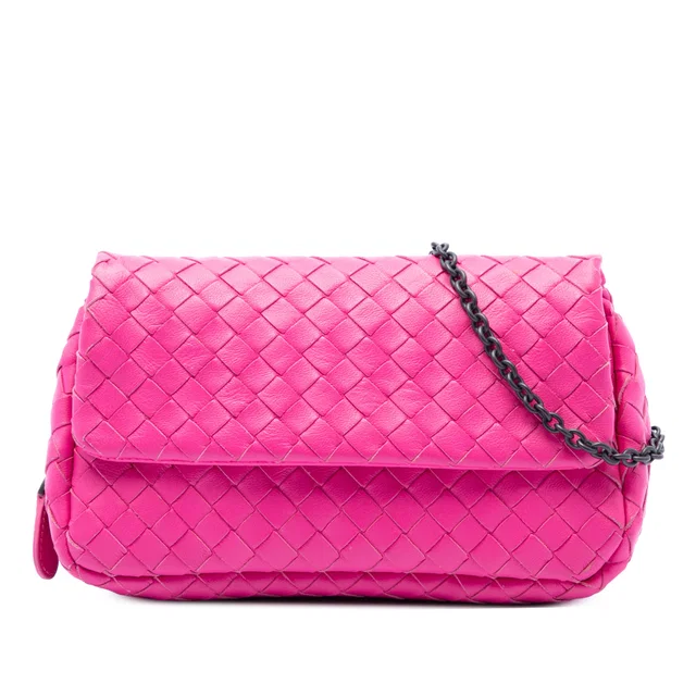 Pink Bottega Veneta Mini Nappa Intrecciato Expandable Chain Flap Crossbody in Pink Nappa leather from Designer Revival, photo 1 of 1