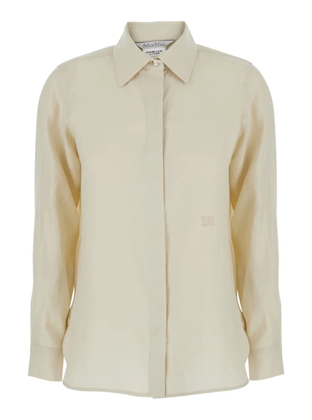 MAX MARA Beige Long-Sleeved Shirt with Classic Collar in Linen for Women in Beige 100% Linen, photo 2 of 6 from Gaudenzi Boutique