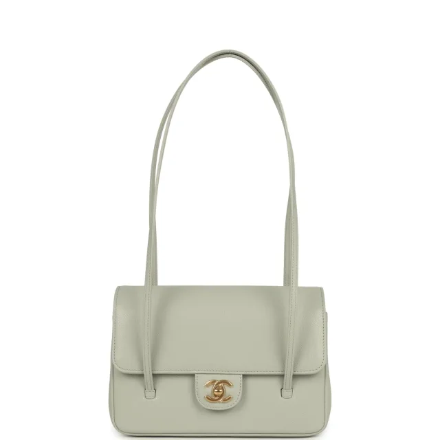 Chanel Small Preppy Coco Flap Bag Light Green Shiny Caviar Brushed Gold Hardware in Green Caviar leather from Madison Avenue Couture, photo 7 of 10