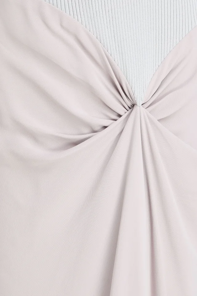 Victoria Beckham Draped Ribbed-Knit and Crepe Maxi Dress in Stone, photo 4 of 4 from THE OUTNET